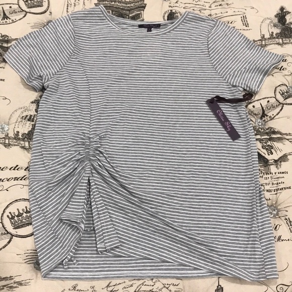 🎁 Olivia Sky Ruched Striped Tee - Picture 3 of 6